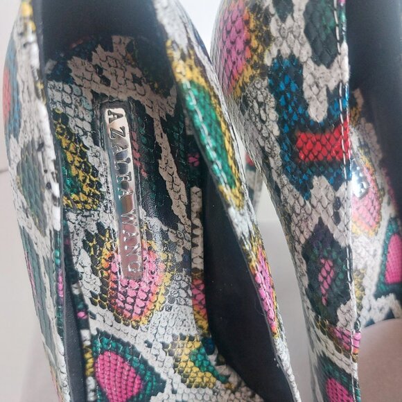 AZALEA WANG Stilettos Pumps Sz 8 Faux Snake Mob Wife Glam Pink White Pointy Toe - Picture 10 of 15